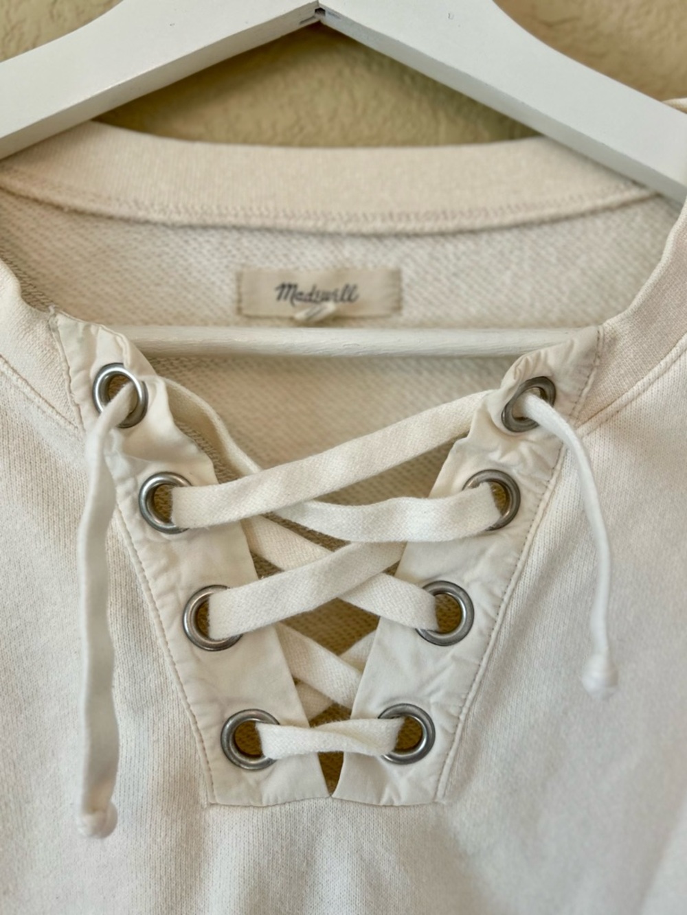 Madewell Lace-Up Henley Crewneck Sweatshirt in Cream - Women Size S - Picture 5 of 9